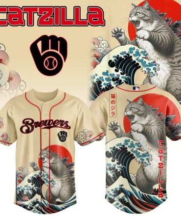 Unleash Style With Catzilla Baseball Jersey – Unique Cat Design, Perfect For Brewers Fans!