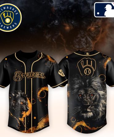 Milwaukee Brewers Lion Graphic Baseball Jersey - Bold Black & Gold Design For Fans