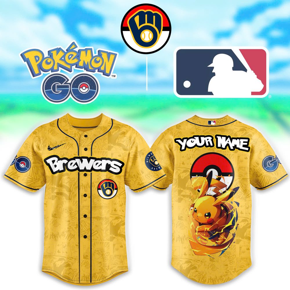 Custom Pokémon Go Brewers Jersey – Pikachu Design, Personalize With Your Name!