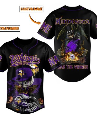 Customizable Vikings Halloween Skeleton Jersey - Add Your Name & Number