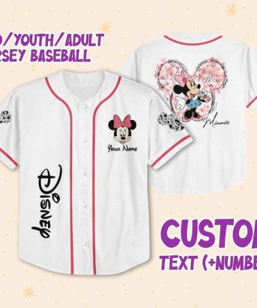 Custom Disney Baseball Jersey - Personalized Minnie Design For Kids, Youth & Adults