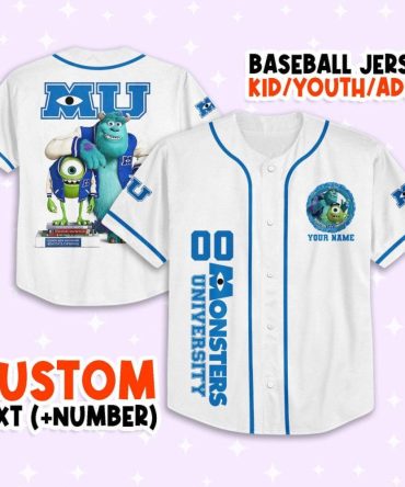 Custom Monsters University Baseball Jersey - Kids/Youth/Adult - Add Your Name & Number!