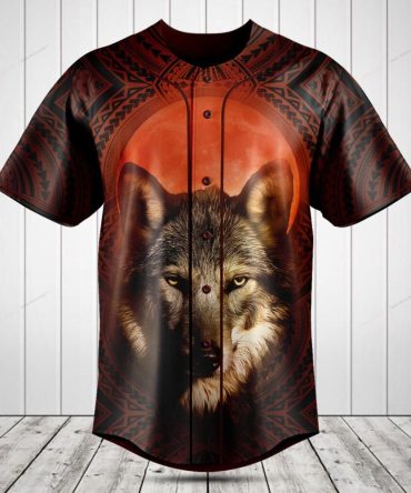 Bold Wolf Graphic Baseball Jersey - Tribal Design, Unisex All-Over Print Shirt For Outdoor & Casual Wear