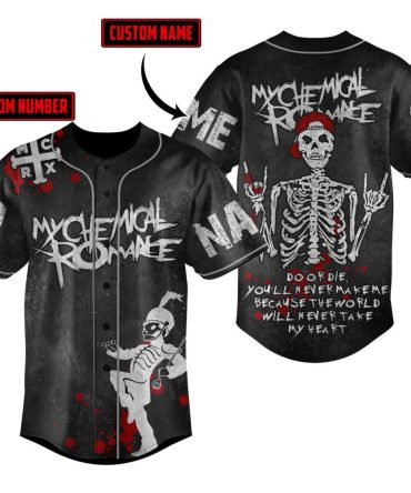 Customizable My Chemical Romance Skeleton Baseball Jersey - Personalized Name & Number