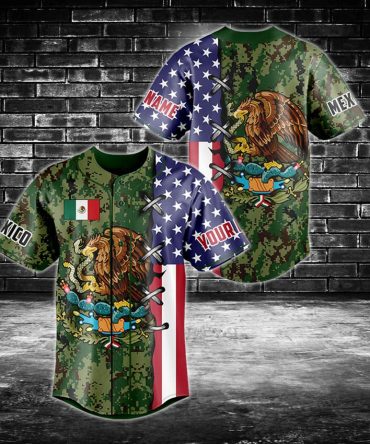 Custom Usa-Mexico Camo Baseball Jersey – Personalized Patriotic Flag Design