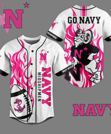Navy Midshipmen Pink Ribbon Jersey - Go Navy Sport Shirt With Flame Design