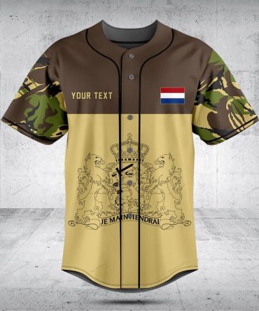 Custom Camouflage Baseball Jersey With Dutch Flag & Crest - Personalized Text Option