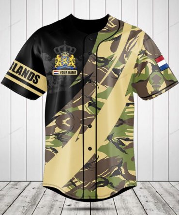 Custom Camouflage Baseball Jersey - Personalized Name & Flag Design