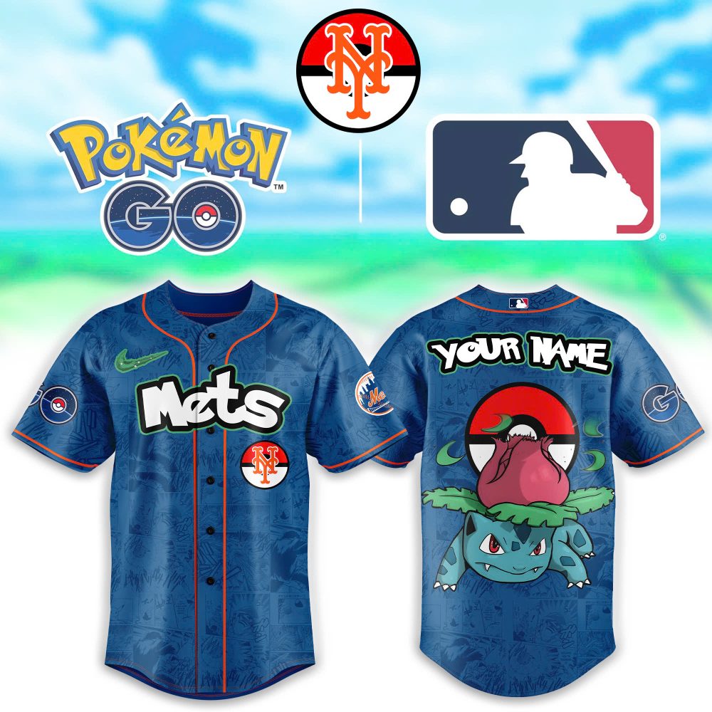 Custom Pokémon Go Mets Jersey – Mlb Fan Gear With Personal Name & Ivysaur Design