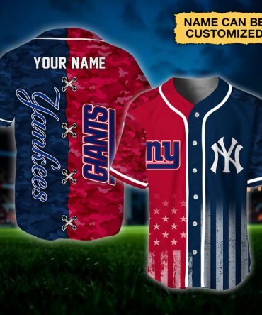 Customizable Yankees & Giants Camo Baseball Jersey – Personalize Your Name Now!