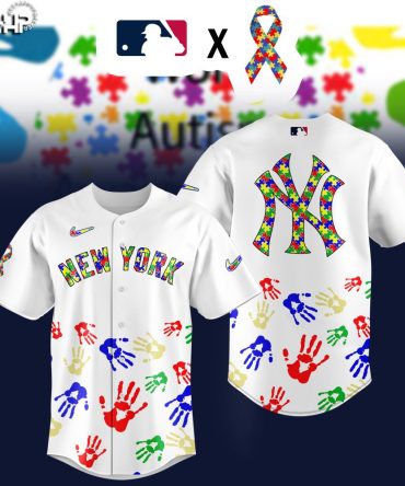 Limited Edition New York Baseball Jersey - Autism Awareness Design - Vibrant Puzzle Print