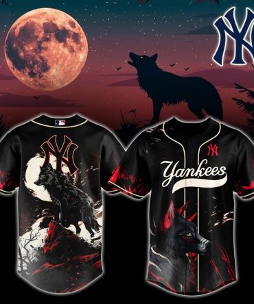 Ny Yankees Wolf Moon Baseball Jersey - Unique Nighttime Design For Fans