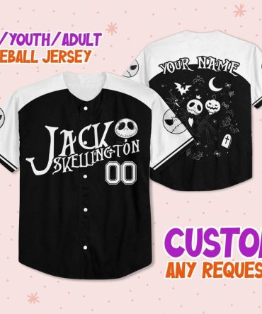 Custom Jack Skellington Baseball Jersey - Kids/Youth/Adult Sizes - Personalize Your Name!