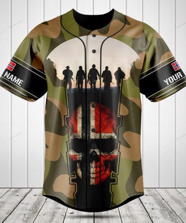 Custom Camo Baseball Jersey With Skull & Soldier Design - Personalized Name & Flag - Perfect Gift