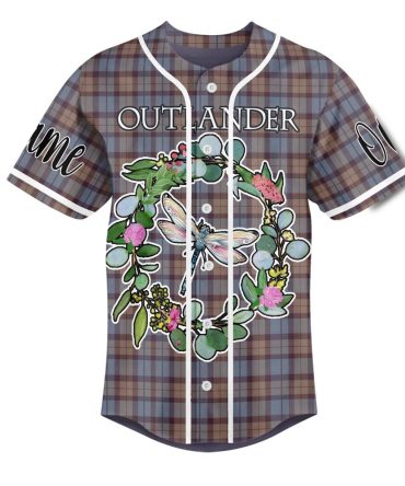 Outlander Floral Plaid Baseball Jersey - Unique Dragonfly Design, Customizable Name, Perfect Gift For Fans!