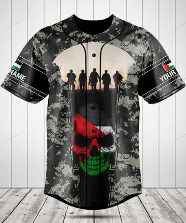 Custom Camouflage Jersey With Skull & Soldier Silhouette - Personalized Name & Flag
