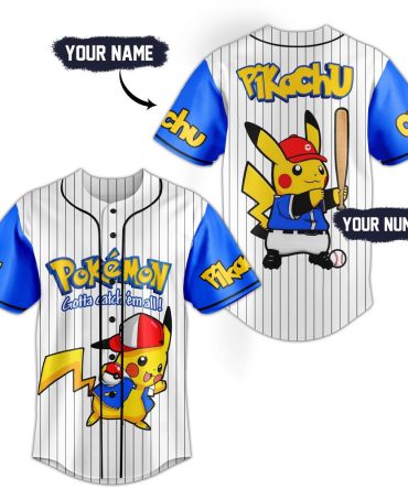 Customize Your Pikachu Baseball Jersey – Personalized Name & Number – Perfect For Pokémon Fans!