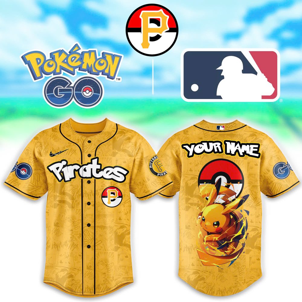 Custom Pokémon Go Baseball Jersey - Pikachu & Pirates Design - Personalize Your Name!