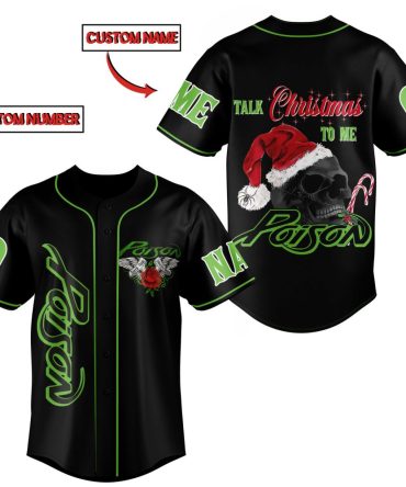Customizable Poison Christmas Baseball Jersey - Festive Skull Design, Add Name & Number