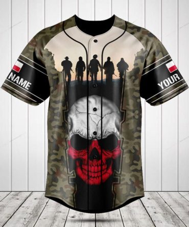 Custom Camo Skull Baseball Jersey – Personalized Name, Military Style, Unisex