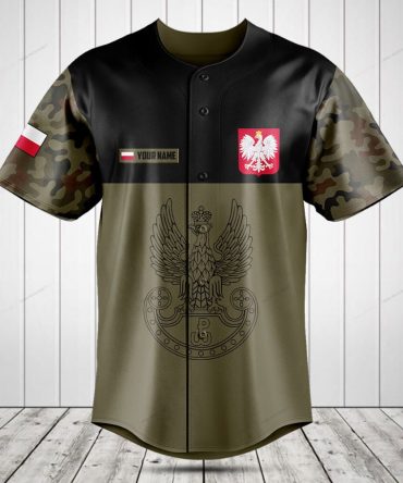 Custom Polish Eagle Baseball Jersey - Military Camo Design, Personalized Name, Unisex Fit