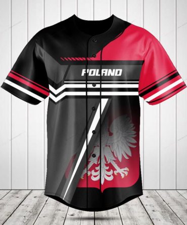 Poland Pride Baseball Jersey - Stylish Eagle Design, Red & Black, Unisex Comfort Fit