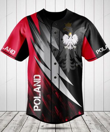 Poland Eagle Baseball Jersey - Bold Red & Black Sportswear, Unisex S-Xxl