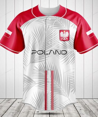 Poland Baseball Jersey – Stylish Red & White Sportswear With Eagle Emblem