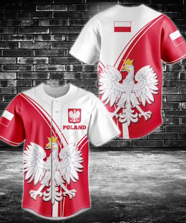 Poland Eagle Baseball Jersey - Bold Red & White Design, Perfect For Fans & Teams