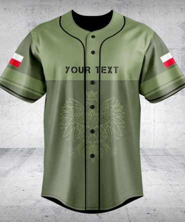Customizable Military Green Baseball Jersey With Polish Flag & Eagle Design - Personalized Text