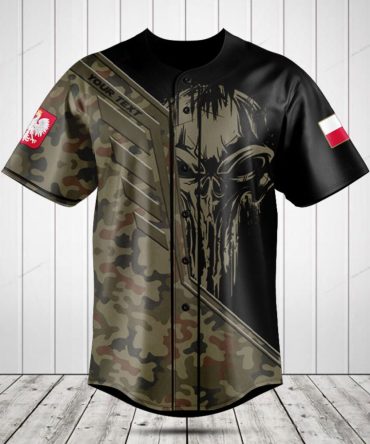 Custom Camo Baseball Jersey – Skull Design, Personalized Text, Unique Style