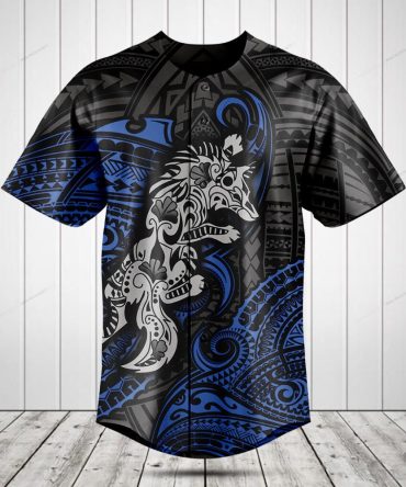 Tribal Wolf Graphic Tee - Bold Blue & Black Short Sleeve Unisex Shirt - Unique Art Design