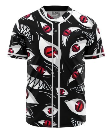 Men'S Black Anime Eye Print Baseball Jersey – Bold Graphic Streetwear Top