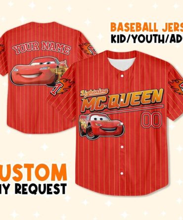 Custom Lightning Mcqueen Baseball Jersey – Kids/Youth/Adult – Personalized Cars Design