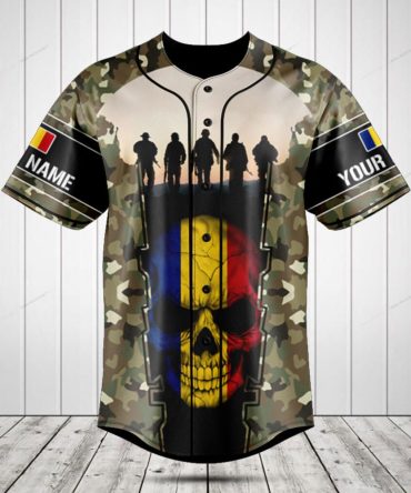 Custom Camo Baseball Jersey With Skull & Soldier Design - Personalize Your Name!
