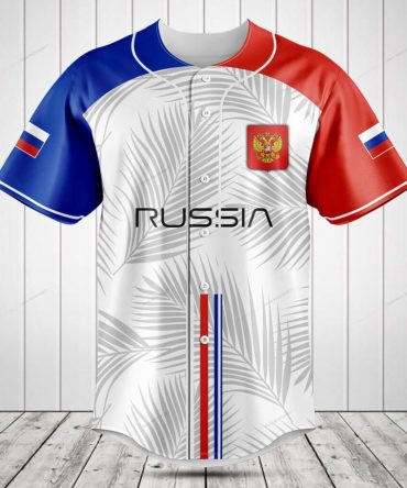 Stylish Russia Flag Baseball Jersey – Patriotic Sportswear With Palm Leaf Design