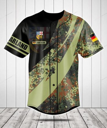 Custom Camouflage Baseball Jersey – Military Style, Personalized Name & Flag Patch