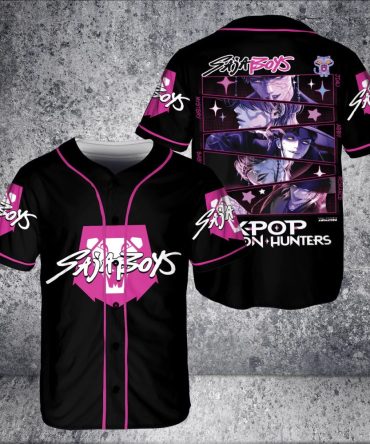 Limited Edition Sajin Boys Anime Baseball Jersey – Stylish Black & Pink K-Pop Design