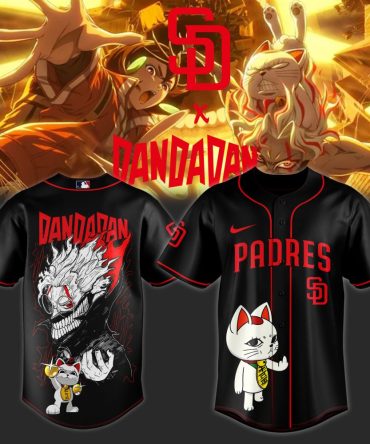 Limited Edition Dandadan X Padres Anime Graphic Jersey – Bold Black & Red Design