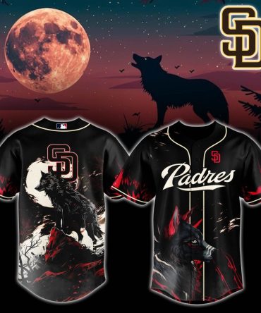 Bold Wolf Moon Baseball Jersey - Unique Design, Perfect For Padres Fans!