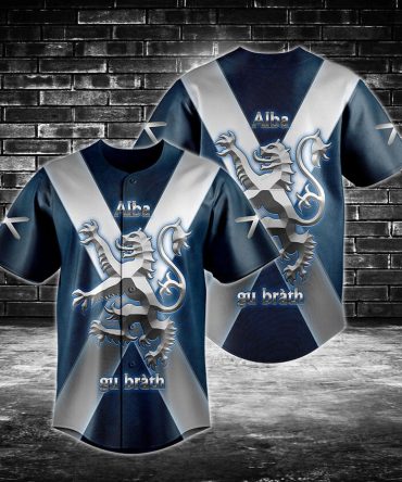 Scottish Pride Baseball Jersey - Alba Gu Brath Lion Design, Stylish Blue & White Apparel
