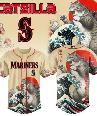 Catzilla Mariners Jersey - Unique Graphic Baseball Shirt For Cat Lovers