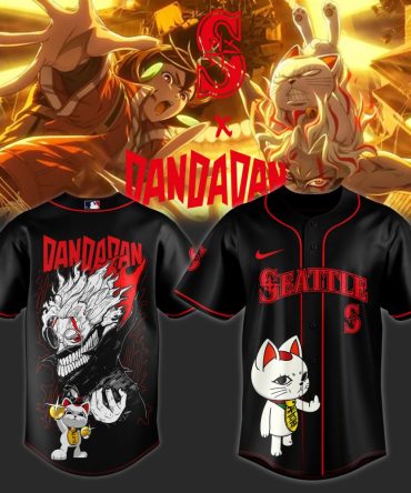 Dandadan X Seattle Anime Graphic Baseball Jersey - Bold Black & Red Design