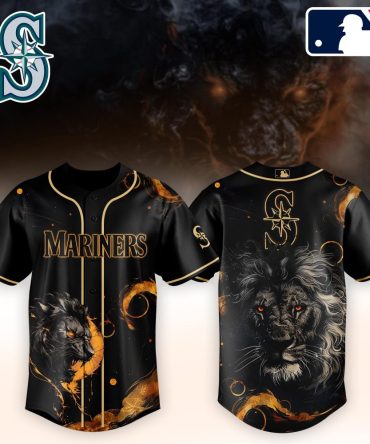 Seattle Mariners Lion Graphic Jersey - Bold Black & Gold Design For Fans
