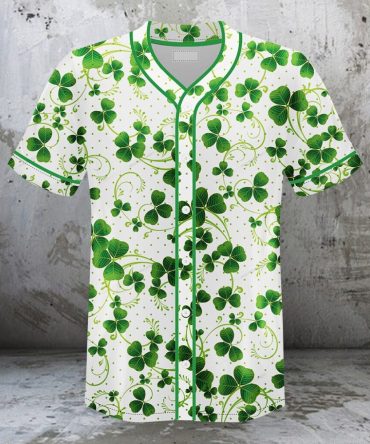 St. Patrick'S Day Clover Print Baseball Jersey – Stylish & Comfortable – Limited Edition!
