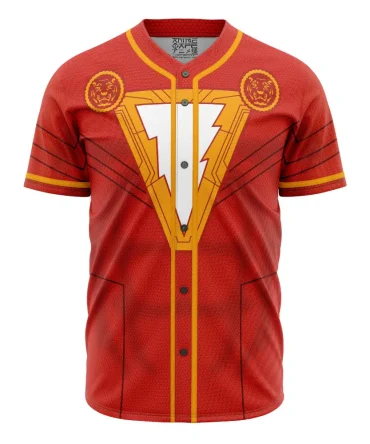 Unleash Your Inner Hero: Bold Red Lightning Bolt Graphic Baseball Jersey - Perfect For Fans & Trendsetters!
