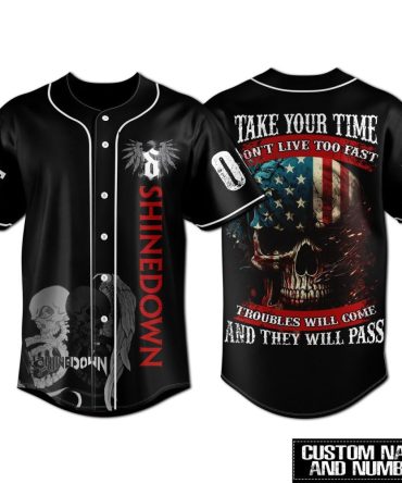 Custom Shinedown Baseball Jersey - Personalized Name & Number, Skull & Flag Design