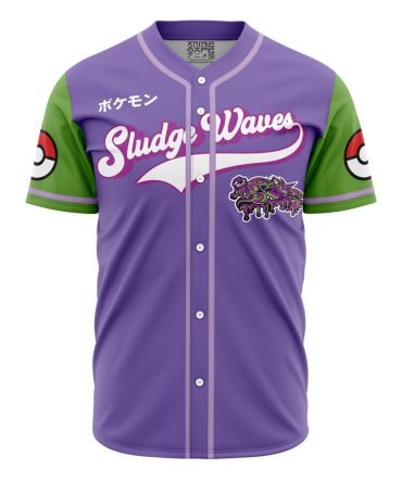 Anime-Inspired Sludge Waves Baseball Jersey – Vibrant Purple & Green Design