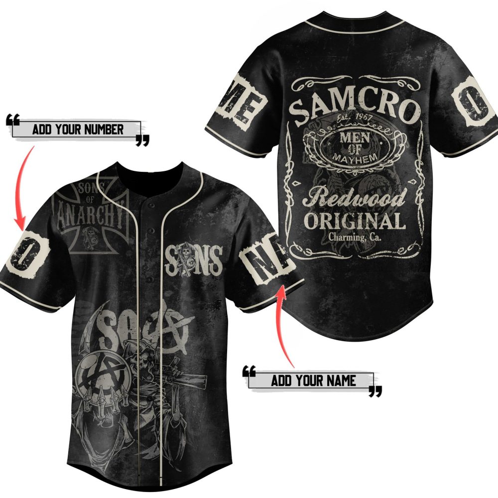Customizable Sons Of Anarchy Baseball Jersey - Samcro Design, Add Your Name & Number