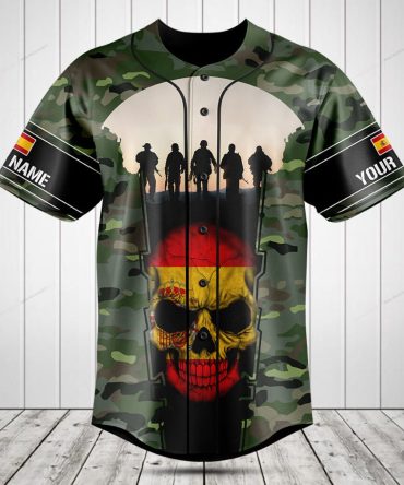 Custom Camo Baseball Jersey - Skull & Soldier Design, Personalized Sleeves